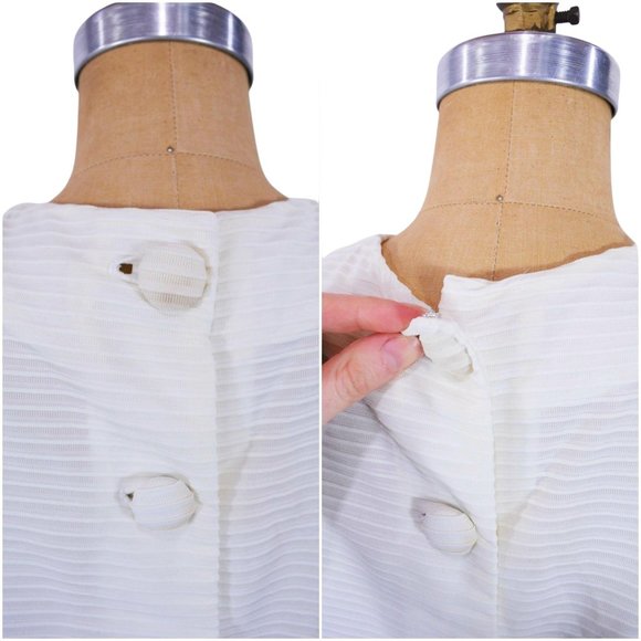 Vintage 1960s Solid Cream Day Dress Stripe Shift | W 29" - Picture 4 of 5